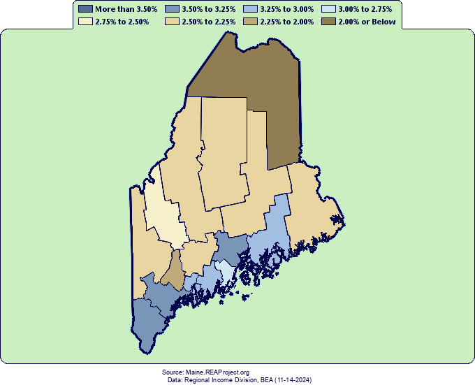 Maine Real Total Personal Income Growth by Decade